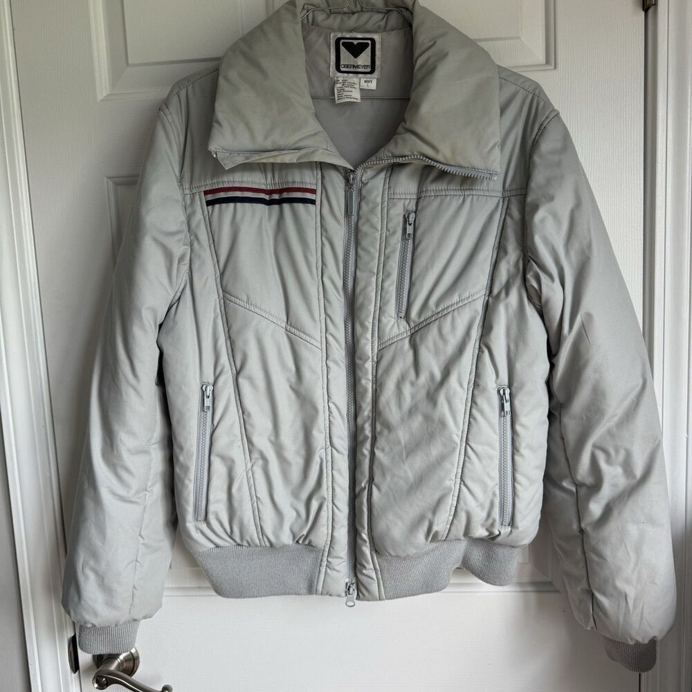 Obermeyer Men’s L Gray Bomber Jacket Full Zip Insulated Pockets VINTAGE 1980’s